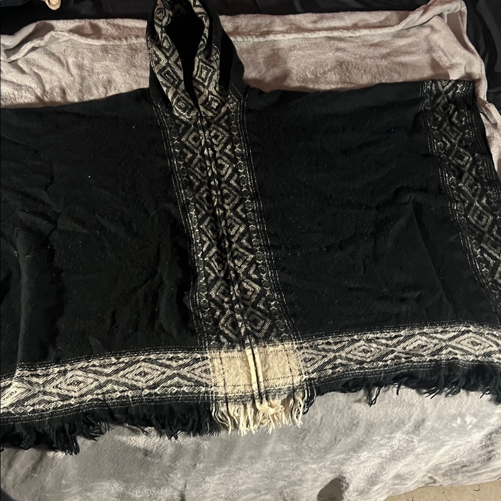 Black and White Patterned Poncho